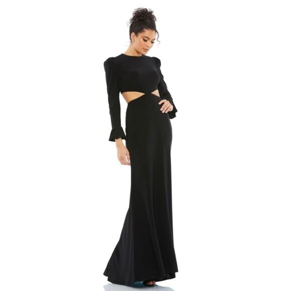 leena for MAC DUGGAL LONG SLEEVE PUFF SHOULDER CUT OUT GOWN Sz 12